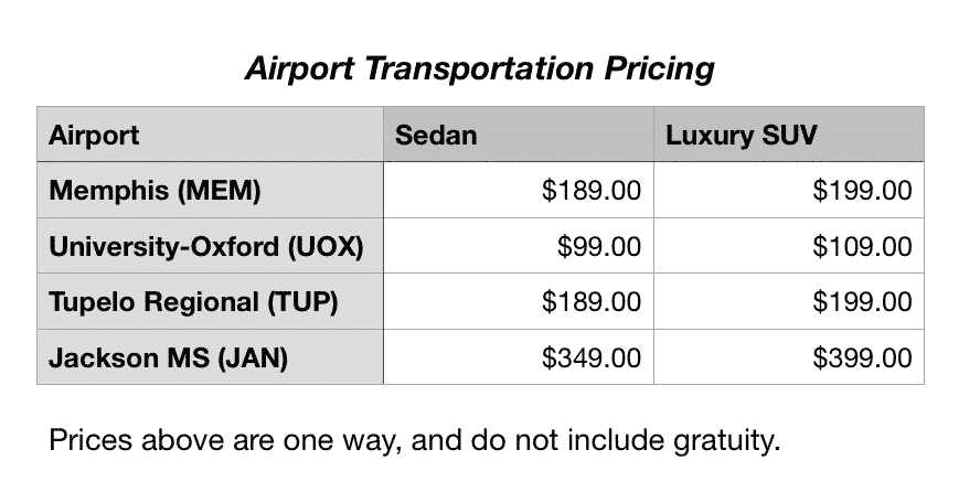 Memphis Airport Transportation Pricing